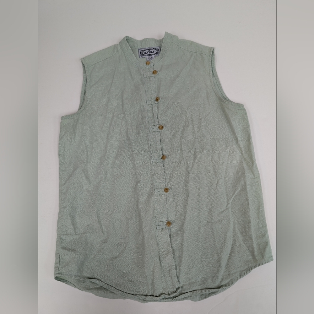 Bonjour Mint Green Linen Blend Sleeveless Button Up Tunic Shirt Large [116]